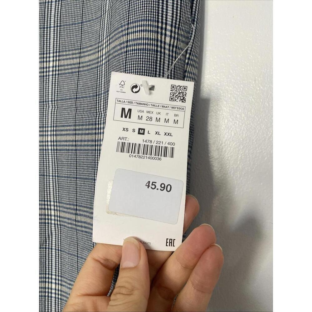 NWT Zara Basic Gray Checkered Plaid Trousers Elas… - image 3